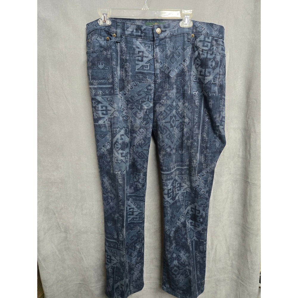 Lauren Ralph Lauren Blue‎ Southwestern Geometric Print Straight Leg Jeans Womens